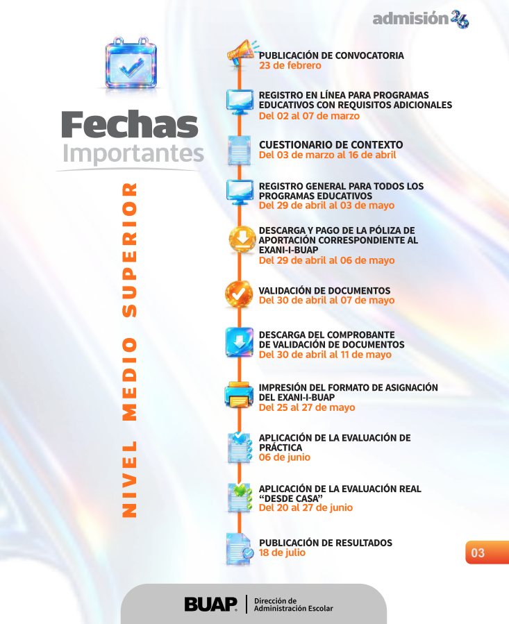 fechas admision buap 2026